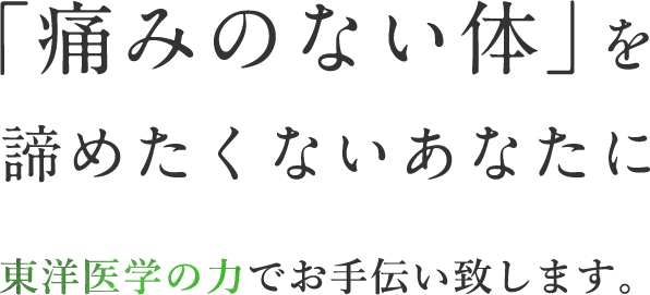 「痛みのない体」を諦めたくないあなたに　東洋医学の力でお手伝い致します。